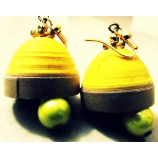 Quilling Earrings - Yellow With Ball Jhumkas